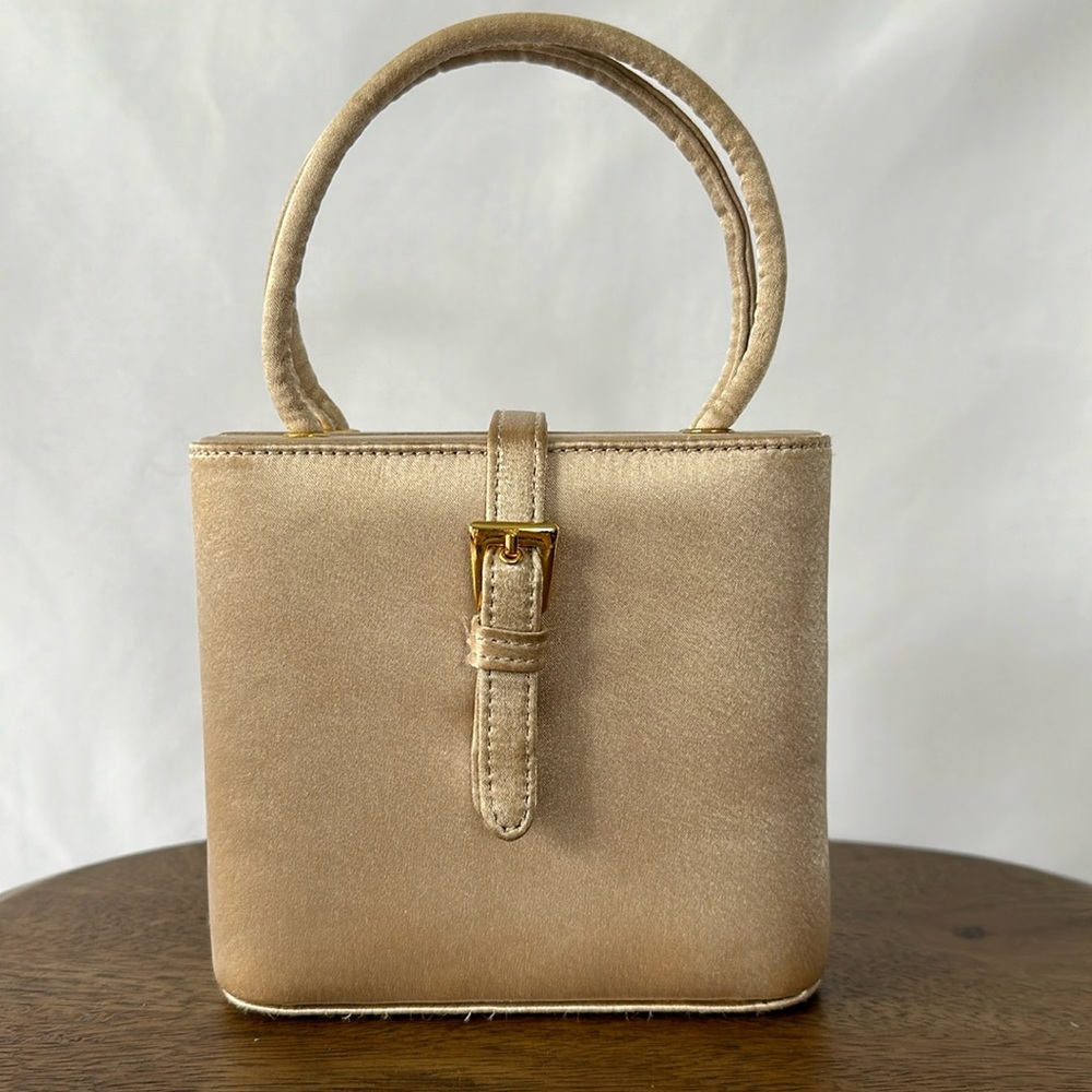 Vintage Enzo Angiolini Hand Bag Purse Tan with Gold Accents